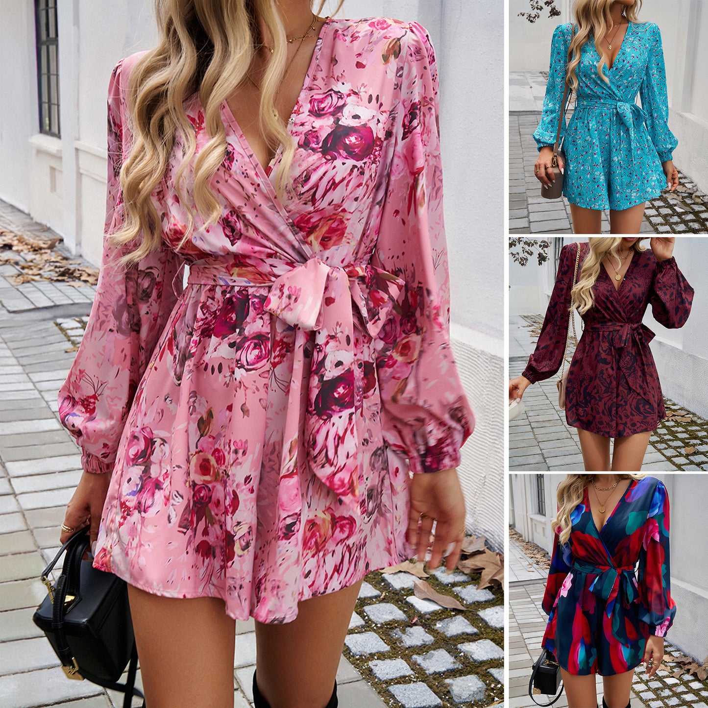 Contrast Print Long Sleeve High Waist Rompers & Jumpsuit Wholesale Womens Clothing N3824073100075