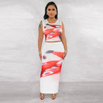 Fashion print round neck sleeveless is and back open half skirt set Wholesale Women'S 2 Piece Sets
