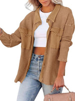 Casual Dolman Sleeve Jacket Waffle Knit Pocket Shirt Wholesale Womens Clothing N3823100900019