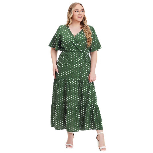 Plus Size Summer V-Neck Polka Dot Short Sleeve Dresses Wholesale Womens Clothing N3824080300048