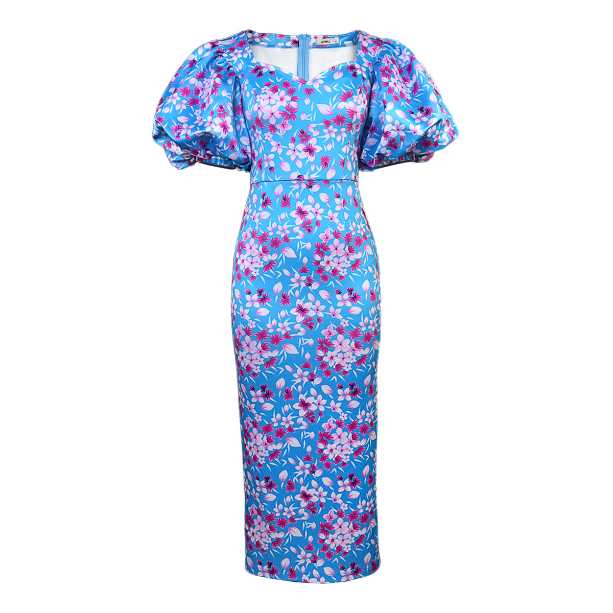 Commuter Style Lantern Sleeves High-Waisted Plum Print One-Step Dress Wholesale Dresses