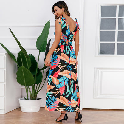 Printed V-Neck Beach Maxi Dresses Wholesale Womens Clothing N3824062100019