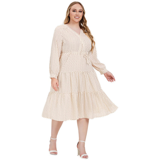 Plus Size Long Sleeve Polka Dots Dresses Wholesale Womens Clothing N3824080300011