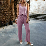 Casual V-Neck Sleeveless Tank Tops Wide-Leg Pants Suit Wholesale Womens Clothing