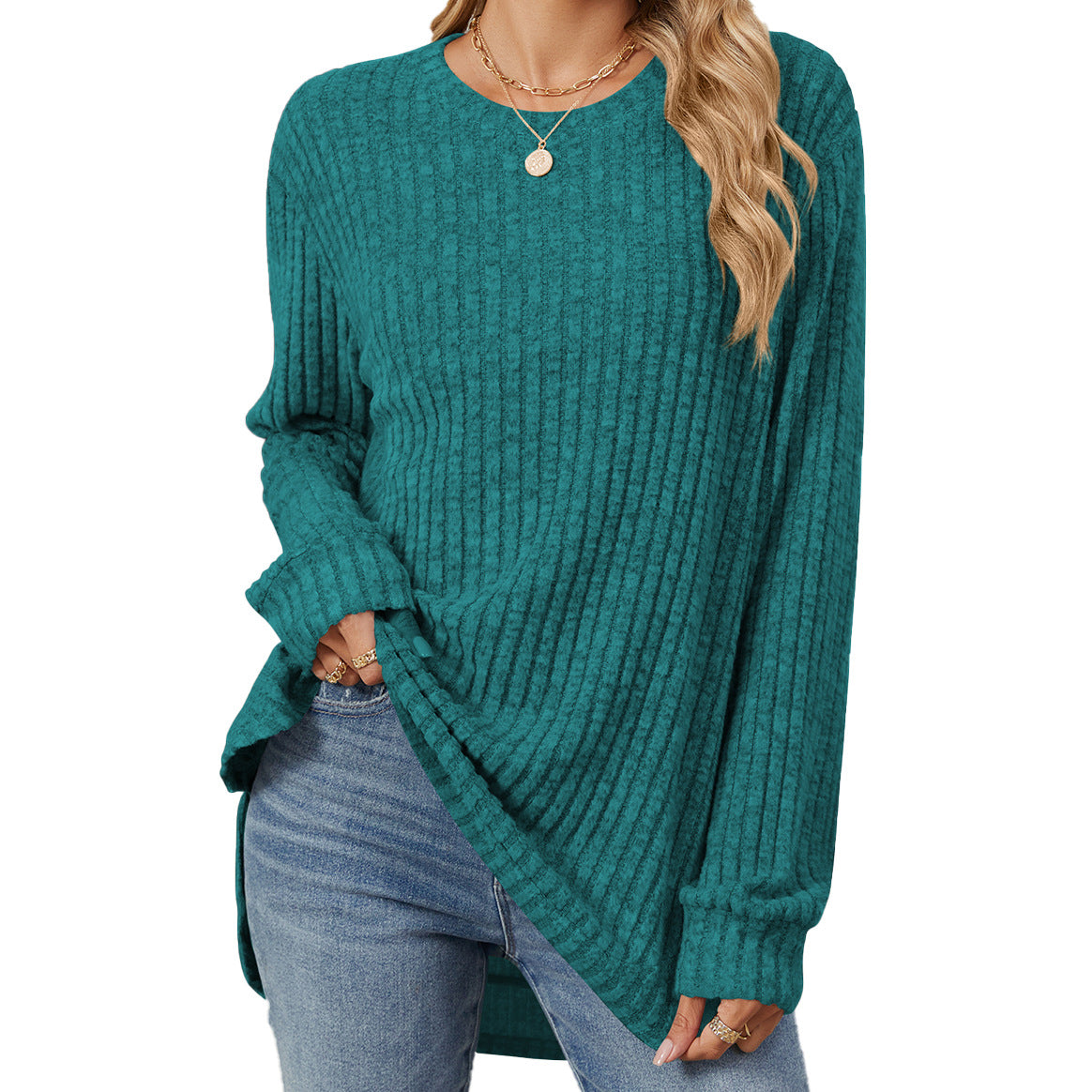 Solid Color Round Neck Brushed Loose Sweaters Tops Wholesale Womens Clothing N3824072900066