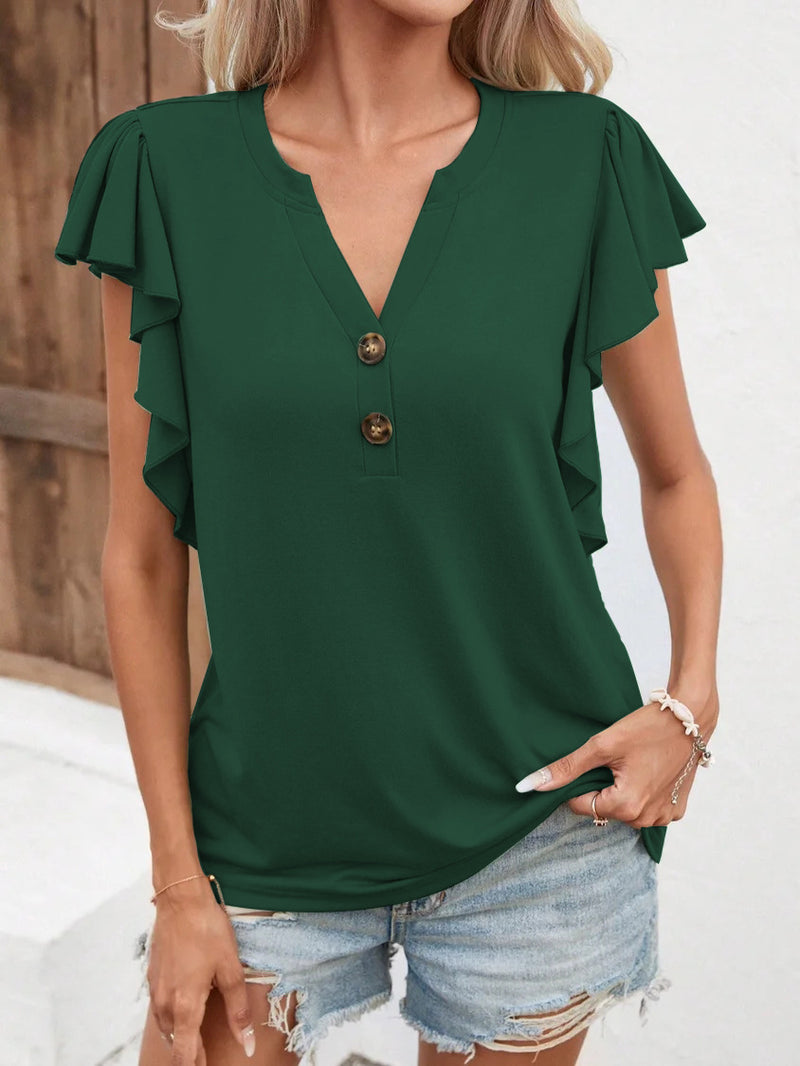 Elegant Ruffle Sleeves Solid Color Short Sleeve Tops Wholesale Womens Clothing N3824040700333