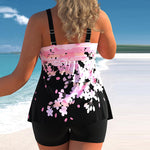 Wholesale Women Plus Size Clothing Slim Fit Flower Print Strappy Two Piece Swimsuit