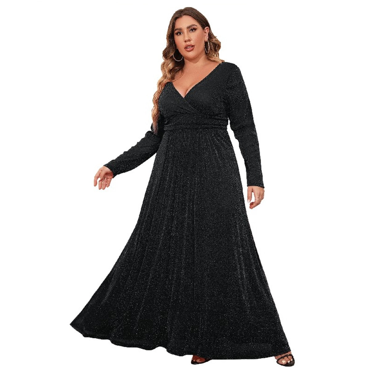 Plus Size V Neck Long Sleeve Mesh Dresses Wholesale Womens Clothing N3824080300024