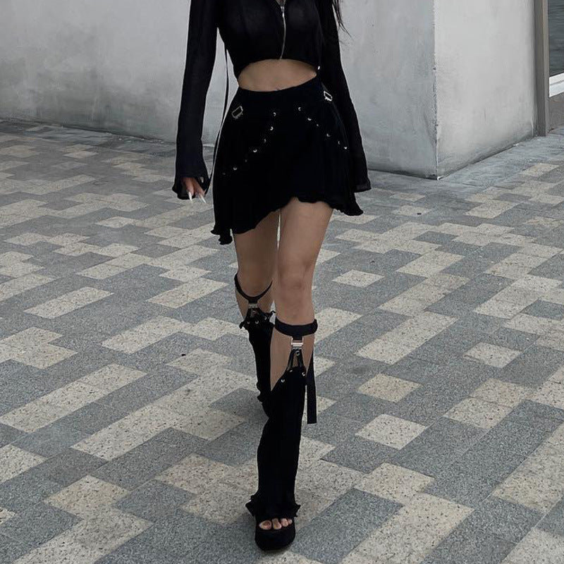 Dark Punk Style Slim Metal Decoration Short Half Skirt Wholesale Womens Clothing