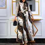 Chain Print Maxi Dresses Long Sleeve Belted Wholesale Plus Size Womens Clothing N3823101700024