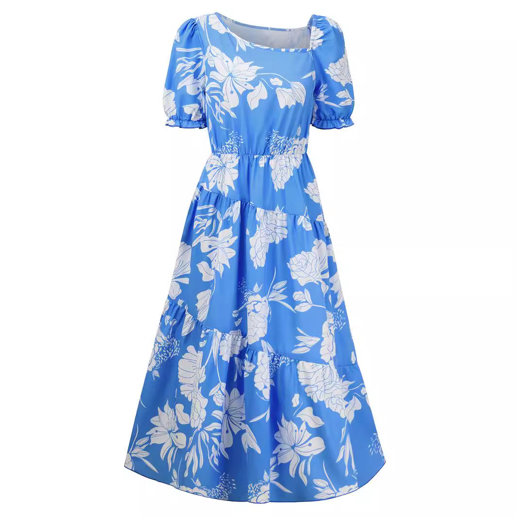 Casual Fashion Slant Neck Floral Print Dresses Wholesale Womens Clothing N3824050700053