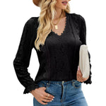 Slim Fit Solid Color Hollow Long Sleeve Lace Top Wholesale Women'S Top