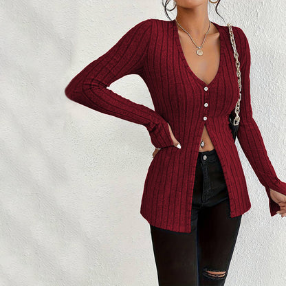 Sexy V-Neck Cardigans Long Sleeve Revealing Bottom Tops Wholesale Womens Clothing N3824070500028