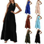 Solid Color Waist Dress Round Neck Patchwork Pocket Tank Maxi Dresses Wholesale Womens Clothing N3824052000024