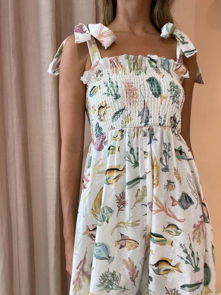 Fashion Personalized Fish Print Halter Dress Wholesale Dresses