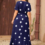 Wholesale Women Plus Size Clothing Irregular V-Neck Polka-Dot Simple Dress