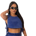 Loose Strapped Cropped Denim Vest Wholesale Womens Clothing N3824040700323