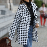 Loose Houndstooth Mid-Length Flannel Suit Collar Jackets Wholesale Womens Clothing N3823111600033