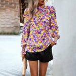 Fashion Printed Round Neck Lantern Sleeve Half Turtleneck Shirt Wholesale Womens Tops