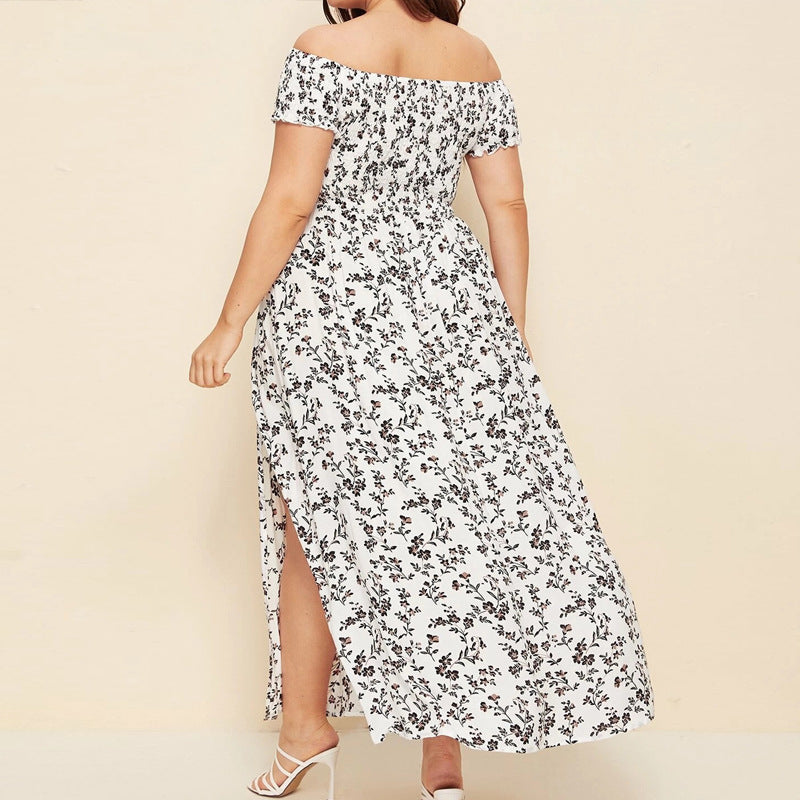 Plus Size Casual Bohemian Printed Strapless Split Dresses Wholesale Plus Size Womens Clothing N3824052500005