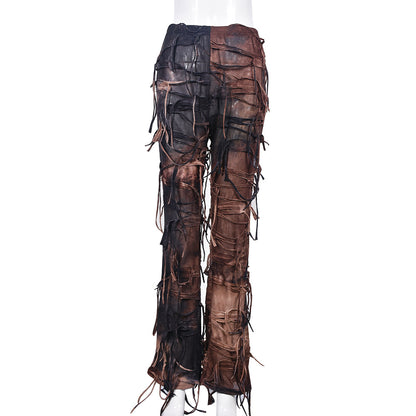 Fashion Tie-Dye Tassel High Waist Slim Fit Pants Wholesale Womens Clothing N3824083000017