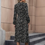 Black Floral Dress V-Neck Long Sleeve Wholesale Womens Clothing N3823112500004