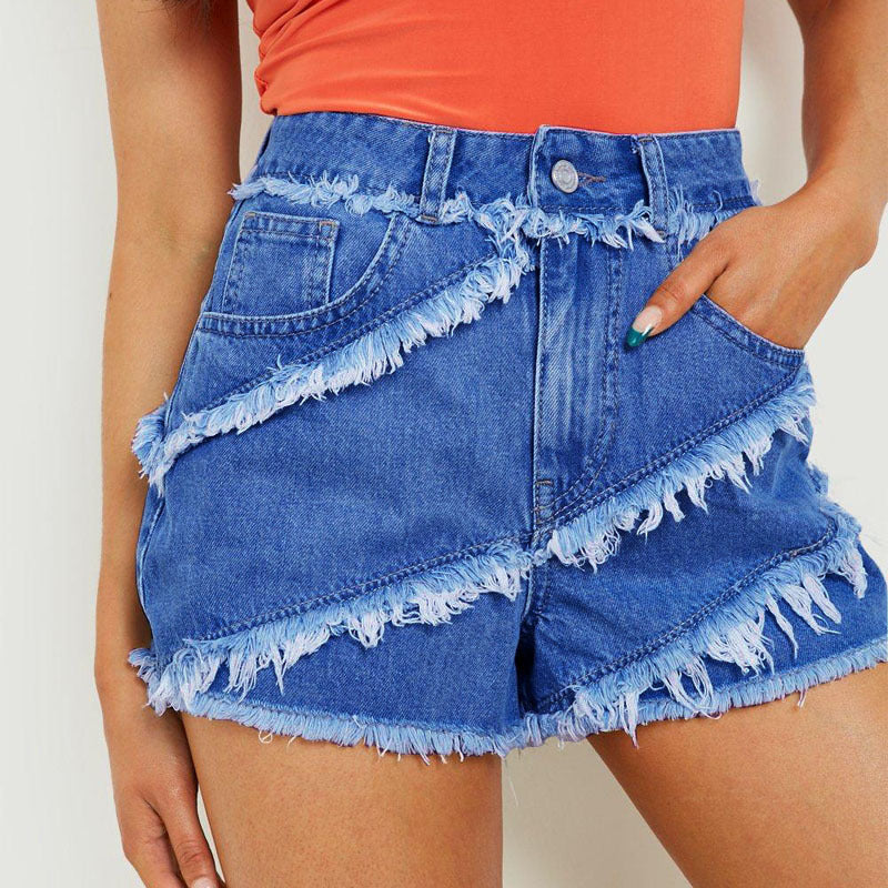 Summer Tassel Denim Shorts Versatile Casual Wholesale Womens Clothing N3823090500056