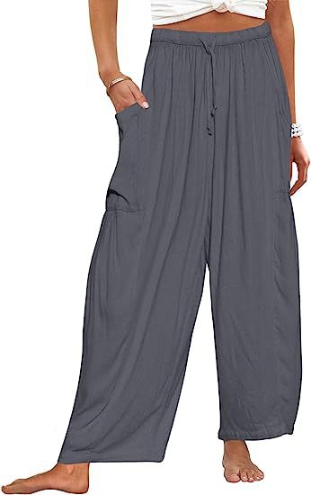 Loose Elasticated Waist Pleated Cotton Linen Wide Leg Trousers Wholesale Womens Clothing