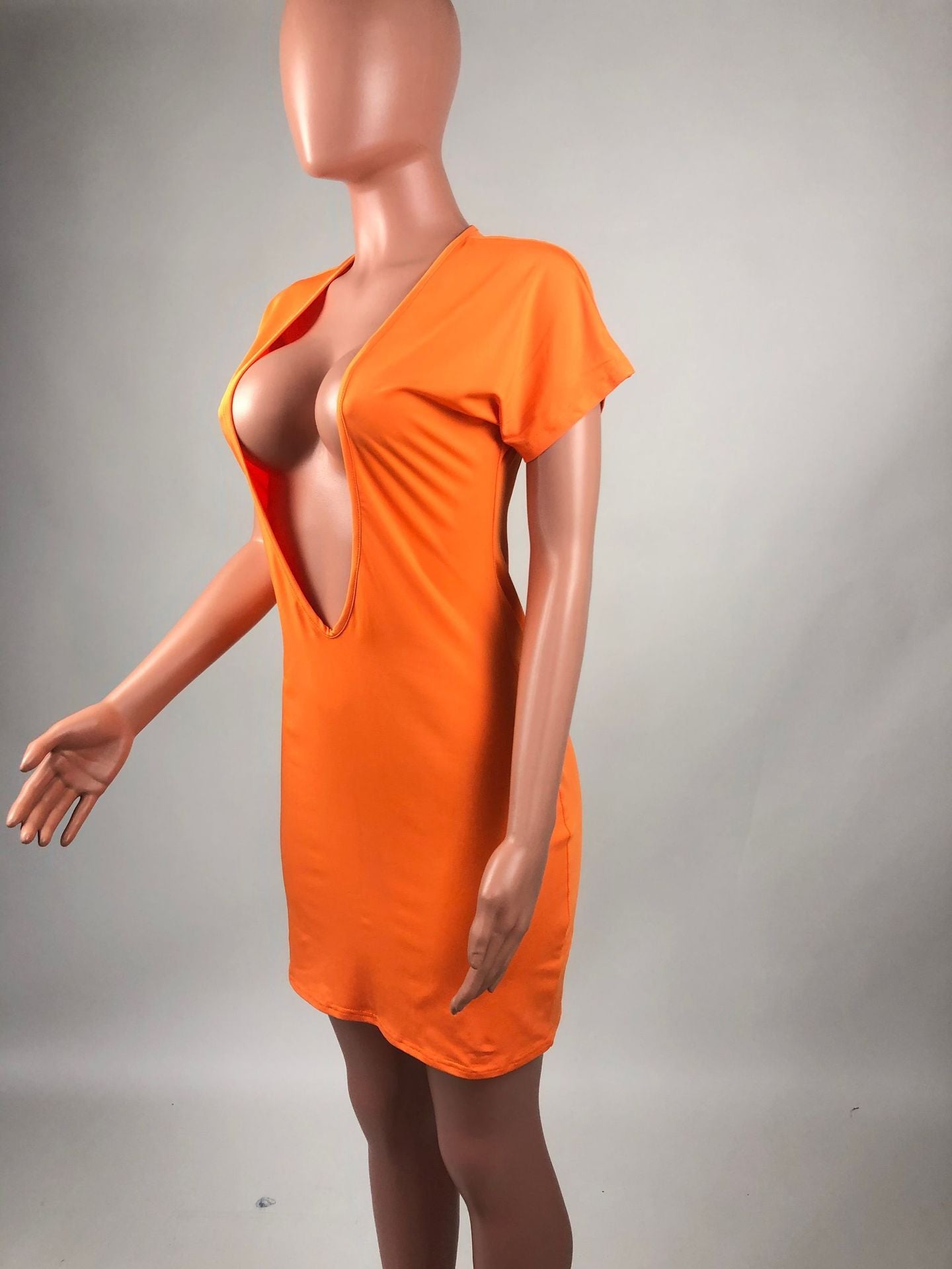 Deep V Sexy Short Sleeve Solid Color Wrap Dresses Wholesale Dresses