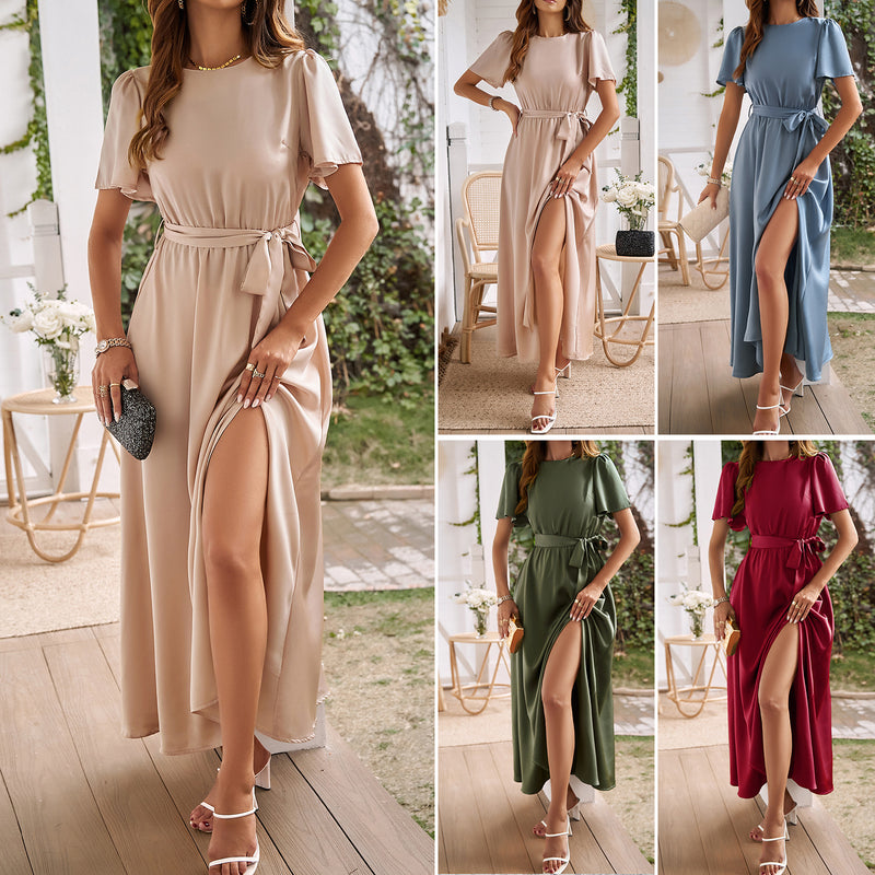 Solid Color Strappy Slit Maxi Dresses Wholesale Womens Clothing N3824040100117