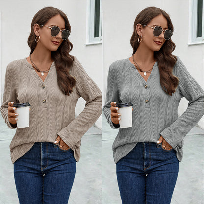 Button-Knit Sweater Long Sleeve Textured Tops Wholesale Womens Clothing N3824062800051