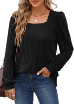 Fashion Ribbed Square Neck Long Sleeve Knit Top Wholesale Womens Tops