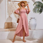 Solid Color Hi Lo Hem Off-Shoulder Maxi Dresses Wholesale Womens Clothing N3824050700064