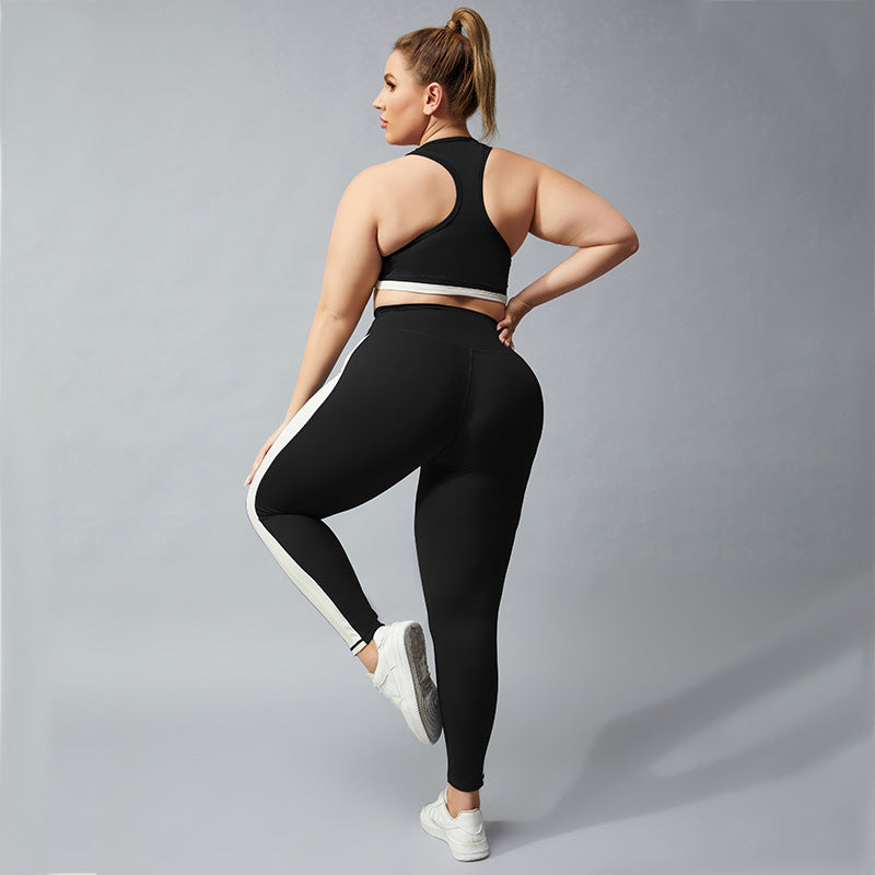 Wholesale Plus Size Womens Clothing Contrast Color Sleeveless Crop Tops Leggings Tracksuit