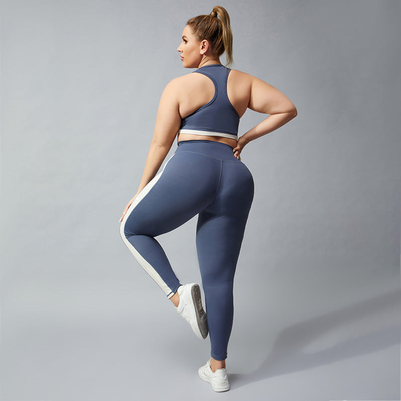 Wholesale Plus Size Womens Clothing Contrast Color Sleeveless Crop Tops Leggings Tracksuit