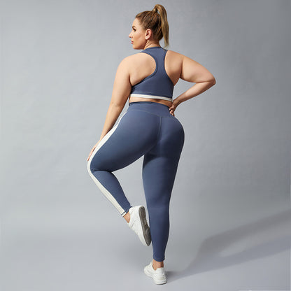 Wholesale Plus Size Womens Clothing Contrast Color Sleeveless Crop Tops Leggings Tracksuit