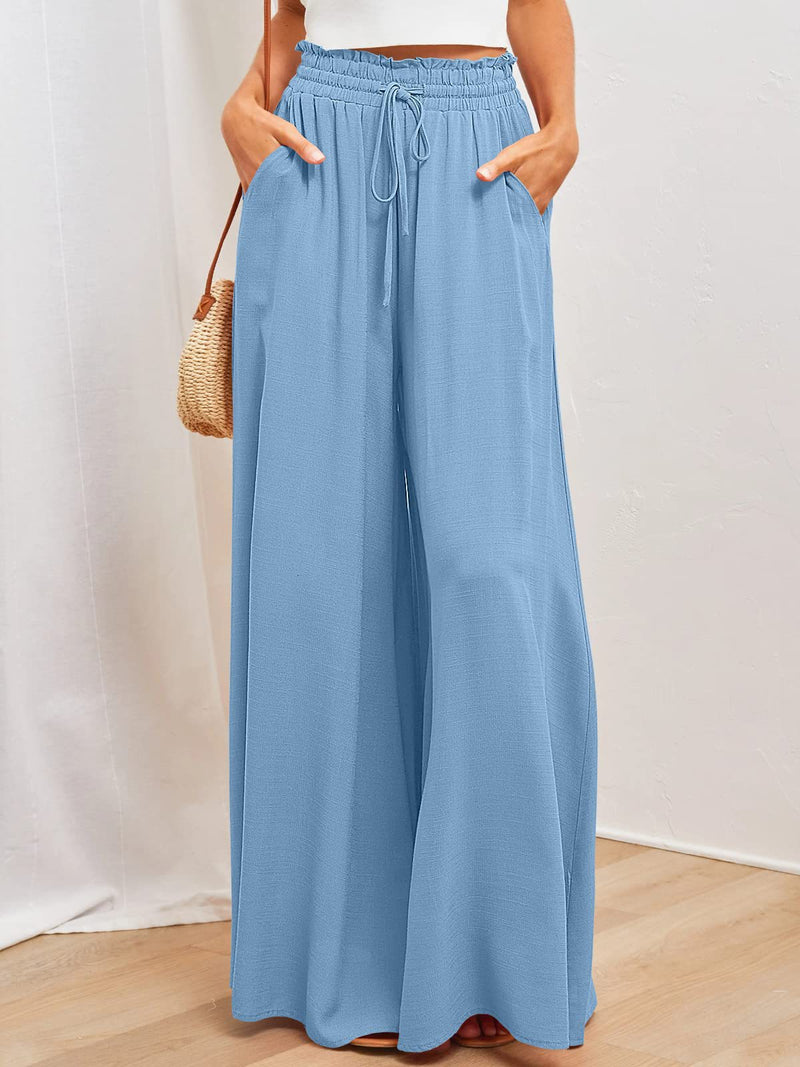 High-Waisted Wide-Leg Trousers With Elastic Waistband Wholesale Womens Clothing N3824040700342