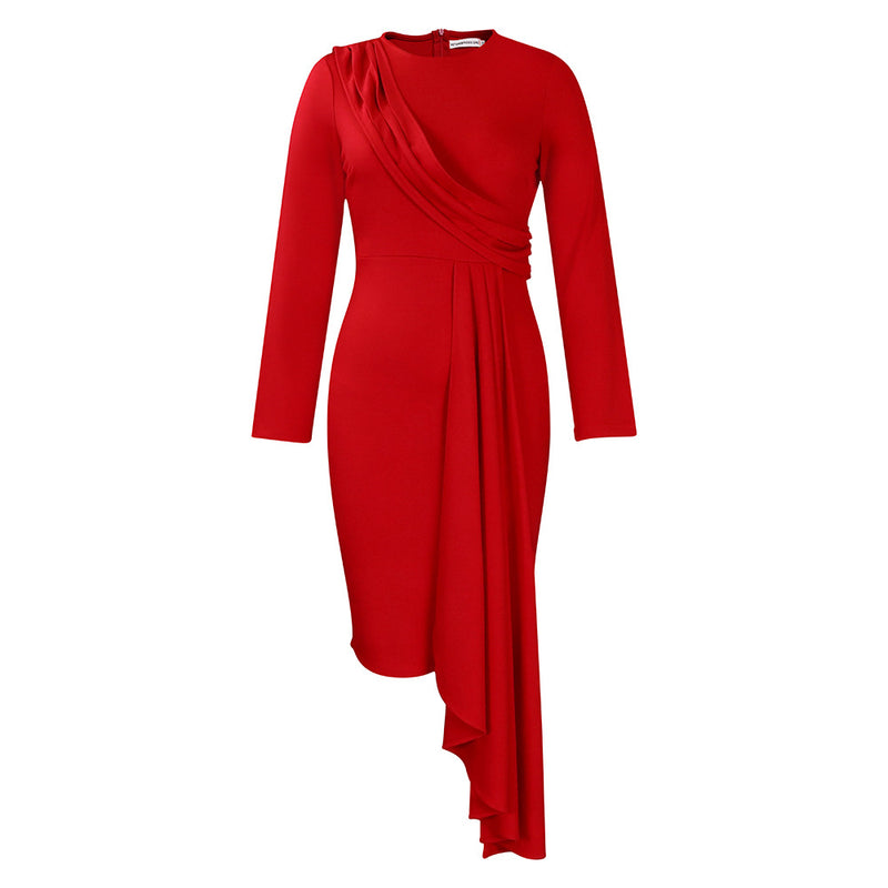 Elegant Solid Color Long Sleeve Irregular Pencil Dress Wholesale Dresses