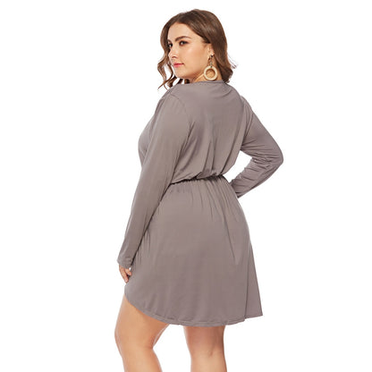 Plus Size Long Sleeve V-Neck Slit Tunic Dresses Wholesale Womens Clothing N3824080300026