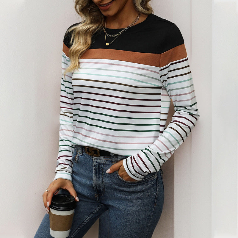 Long Sleeve Striped Casual T-Shirts Wholesale Womens Clothing N3824112000015