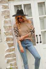 Loose Round Neck Leopard Print Long Sleeve Knit Sweater Wholesale Womens Tops