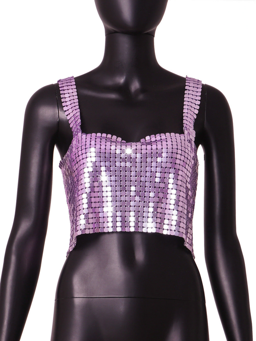 Sexy Metallic Sequins Backless Neck Crop Top Wholesale Womens Tops