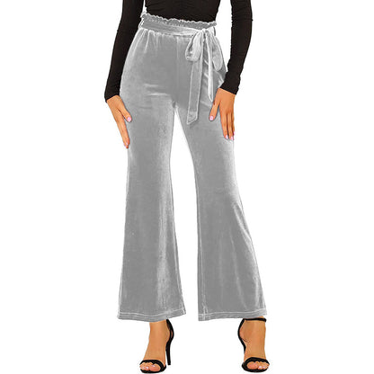 Simple Solid Colour Pockets High Waisted Elasticated Trousers With Belt Wholesale Womens Clothing