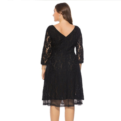 Plus Size Round Neck 3/4 Sleeve Lace Party Dresses Wholesale Womens Clothing N3824080300027