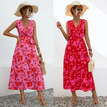 V Neck Floral Sleeveless Dresses Wholesale Womens Clothing N3824050700087