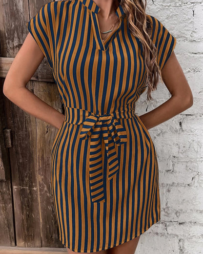 Sleeveless Striped Tie Lapel Dresses Wholesale Womens Clothing N3824080900023