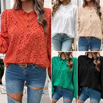 Hollow Puff Sleeve Embroidered Tops Wholesale Womens Clothing N3824062400019