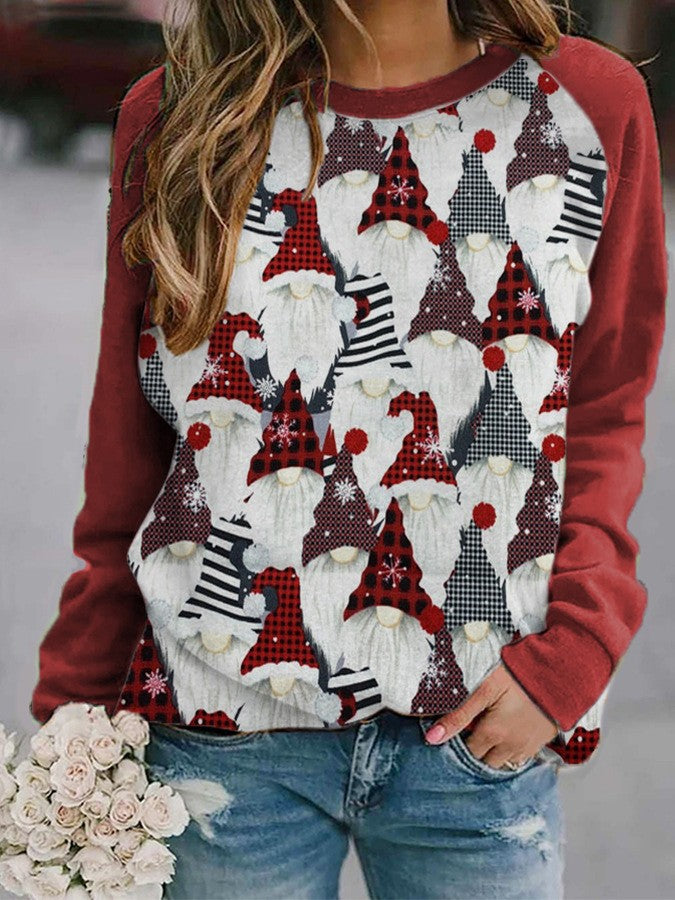 Christmas Snowman Print Round Neck Loose Long Sleeve T-Shirt Wholesale Womens Tops