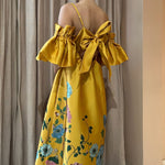 Stylish Satin Floral Print One Shoulder Pleated Dresses Wholesale Dresses