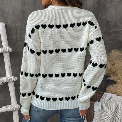 Color Long Sleeve Heart Knitted Sweater Fall Winter Wholesale Womens Clothing N3824080900019